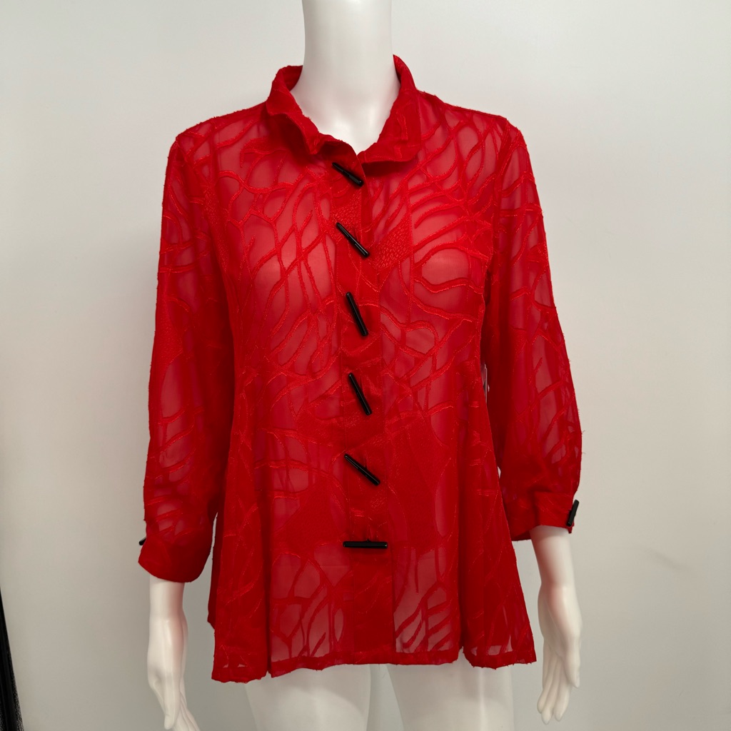 Nwt Ali Miles Woven Wire Collar 3/4 Sleeve Blouse Buttons Petite Small New